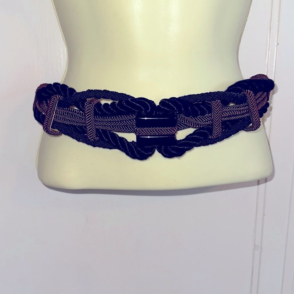 Vintage 80s Leather Shop brown & black‎ braided cord belt